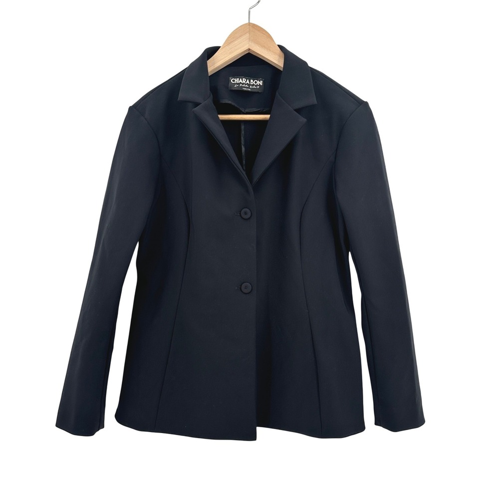 Chiara Boni La Petite Robe Black Stretch Blazer Jacket Made in Italy 48 / US S